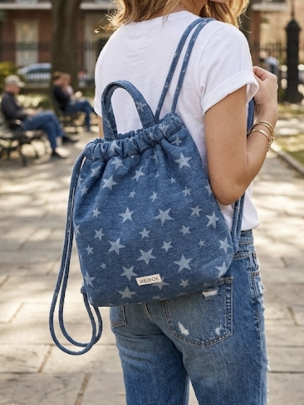 Wildfox Blue Star Print Drawstring Backpack